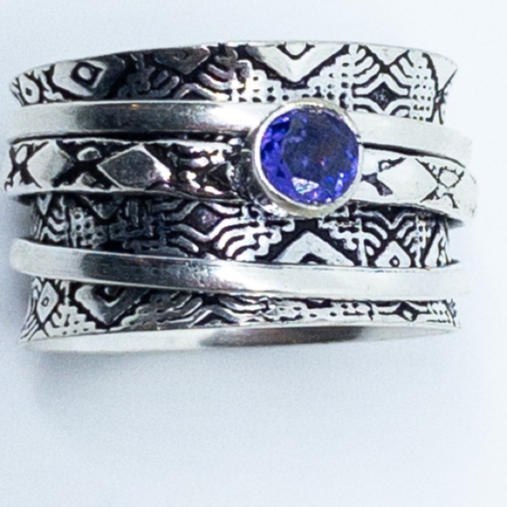 Amethyst Spinner Sterling Silver Artisan Meditation Ring